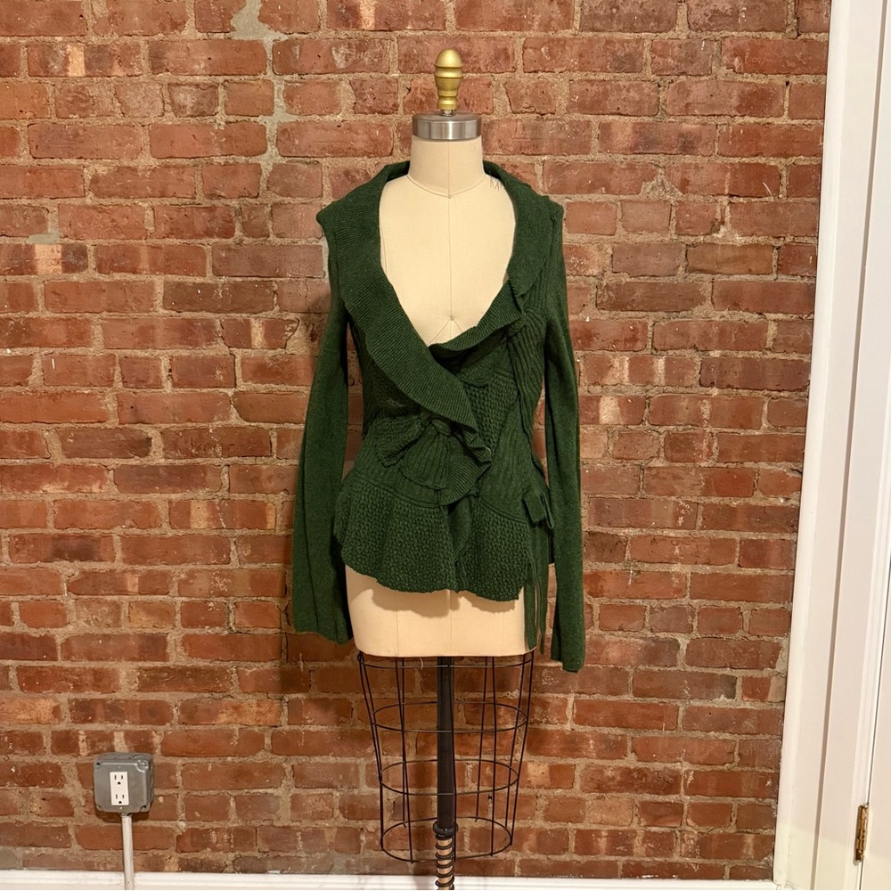 Moth Forest Green Ruffled Cardigan